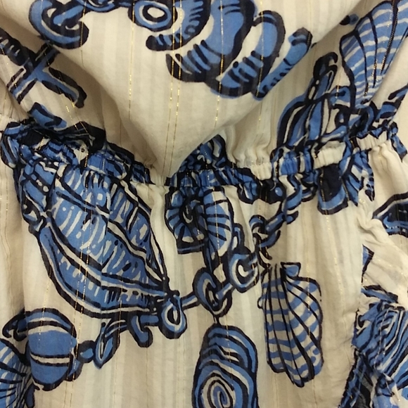 Lilly Pulitzer White and Blue Seashell Off Shoulder Dress - Picture 6 of 13